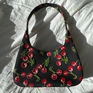 Y2K Black Beaded Cherry Shoulder Bag Mini Purse